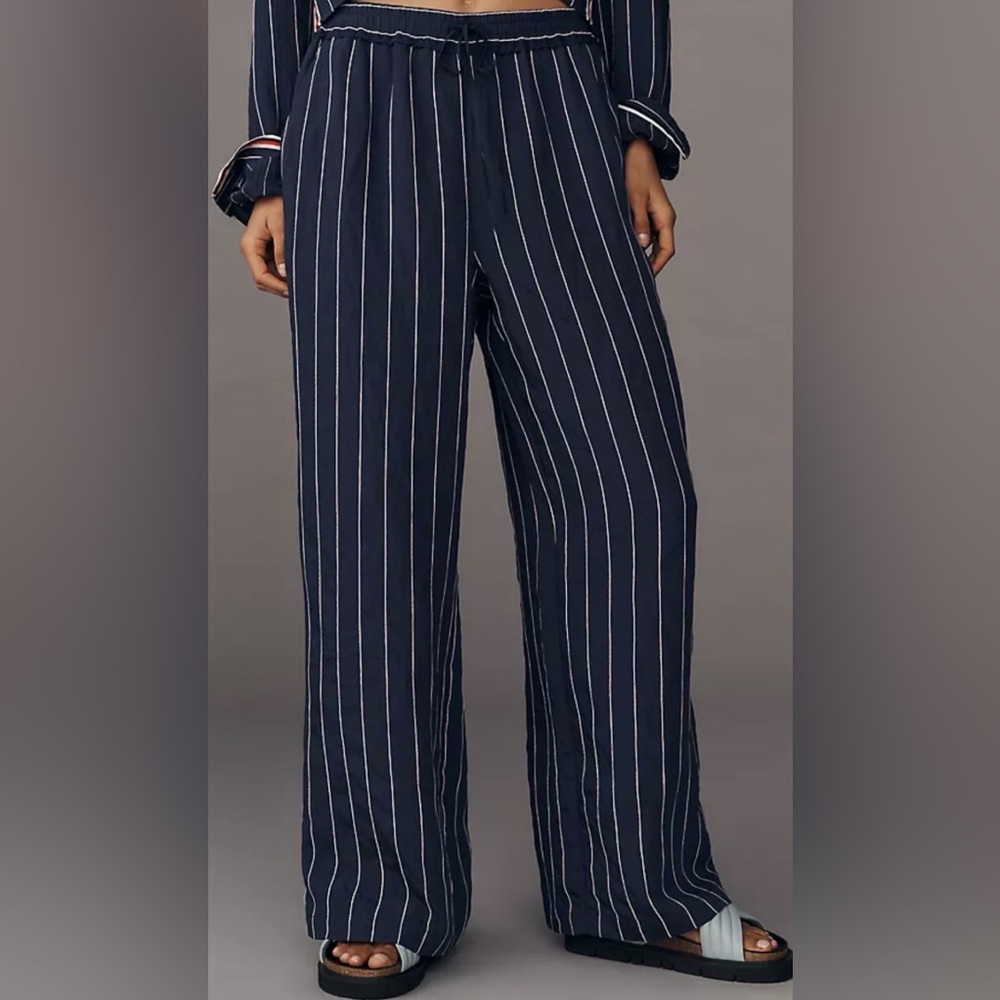 Maeve by Anthropologie low slung Navy Striped wide leg Women's Pants